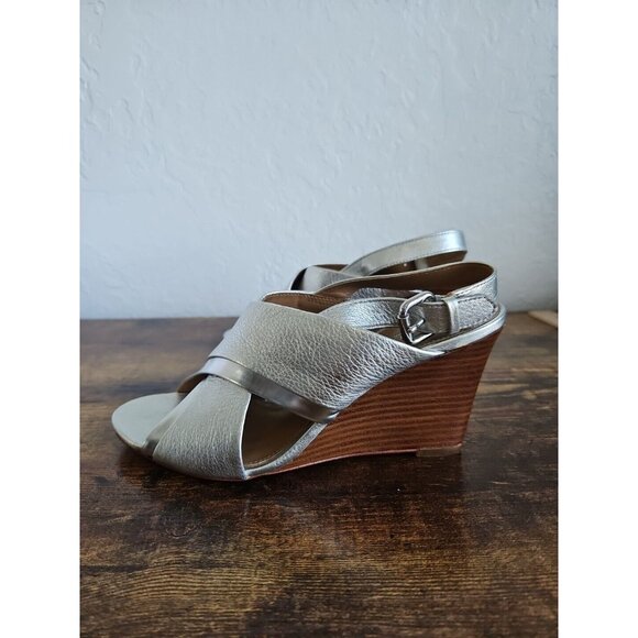 COACH New York Randy Silver Wedge Sandles SZ 6 Sling back holidays party Barbie - Picture 4 of 13